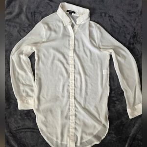 HERS & MINE, Long‎ Sleeve, Sheer, White, Tunic, Casual, Chic, Size Large